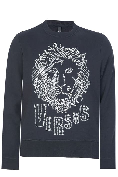 versus versace lion head sweatshirt|Versace Versus Black Silver Lion Head Studded Sweatshirt.